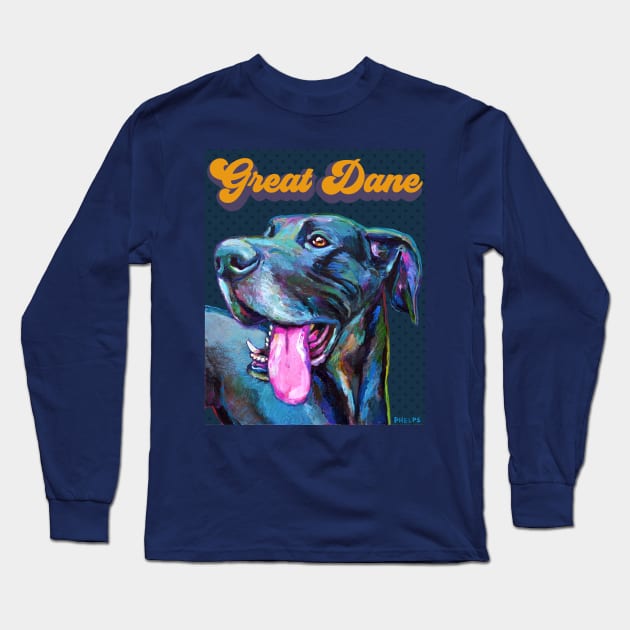 Great Dane Retro by Robert Phelps Long Sleeve T-Shirt by RobertPhelpsArt